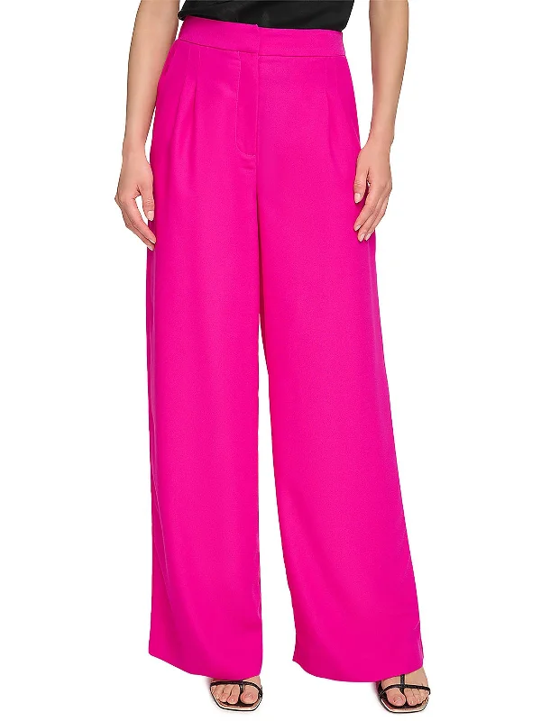 Womens Pleated Crepe Wide Leg Pants